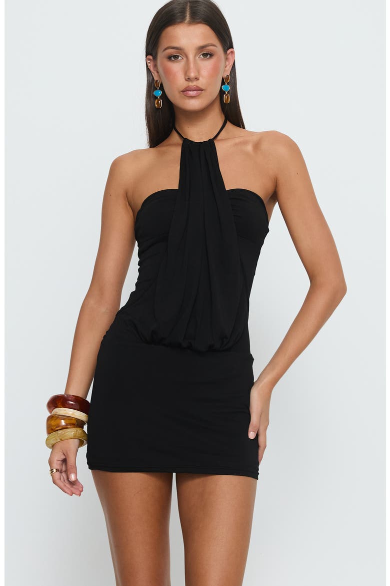 Slip Away Draped Halter Minidress, Alternate, color, BLACK