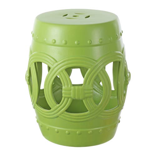 Jonathan Y Lucky Coins 16" Chinese Ceramic Drum Garden Stool In Matte Green
