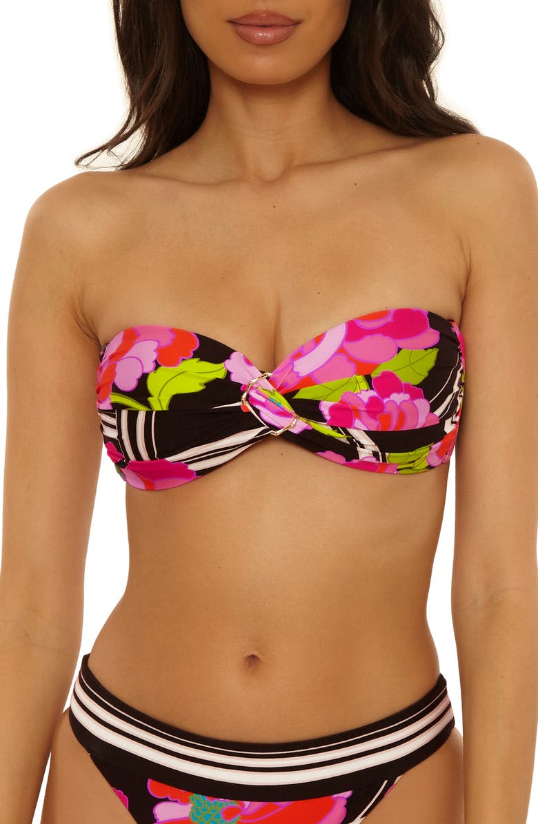 Trina Turk Bougainvillea Bandeau Bikini Top, Main, color, Black Multi