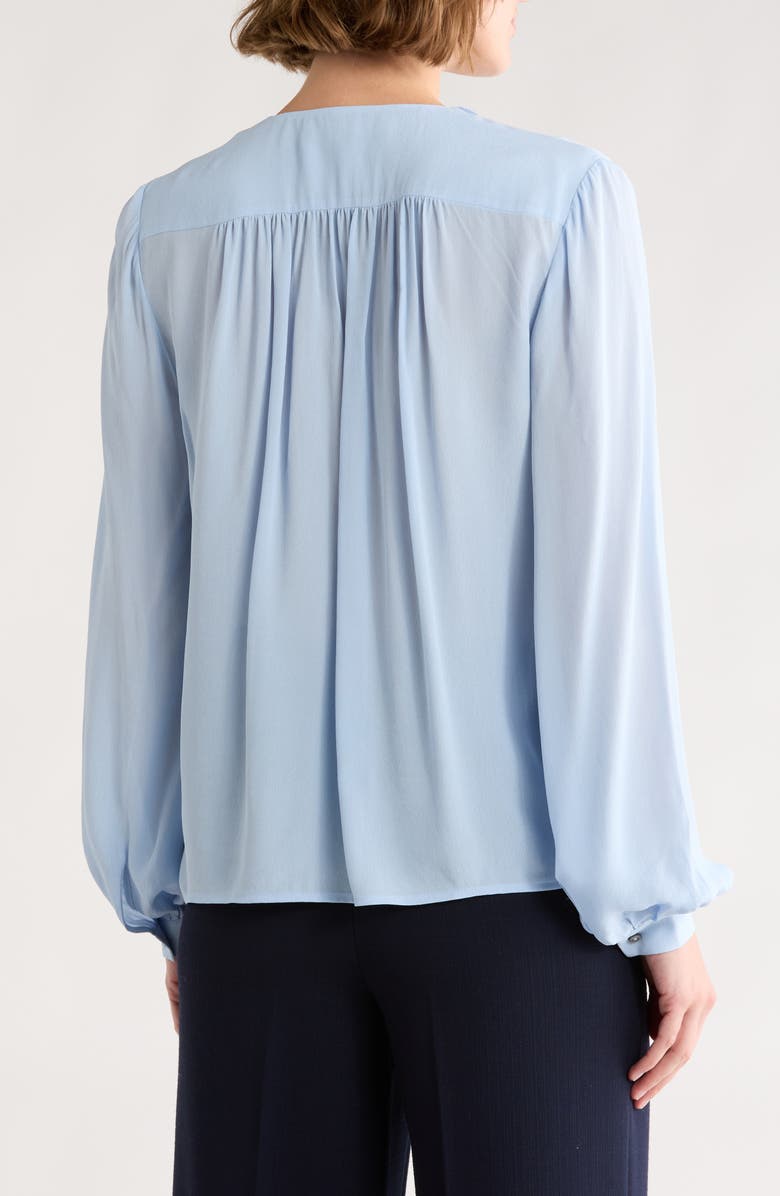 Brooks Brothers Ruffle Long Sleeve Button-Up Shirt, Alternate, color, Chambray