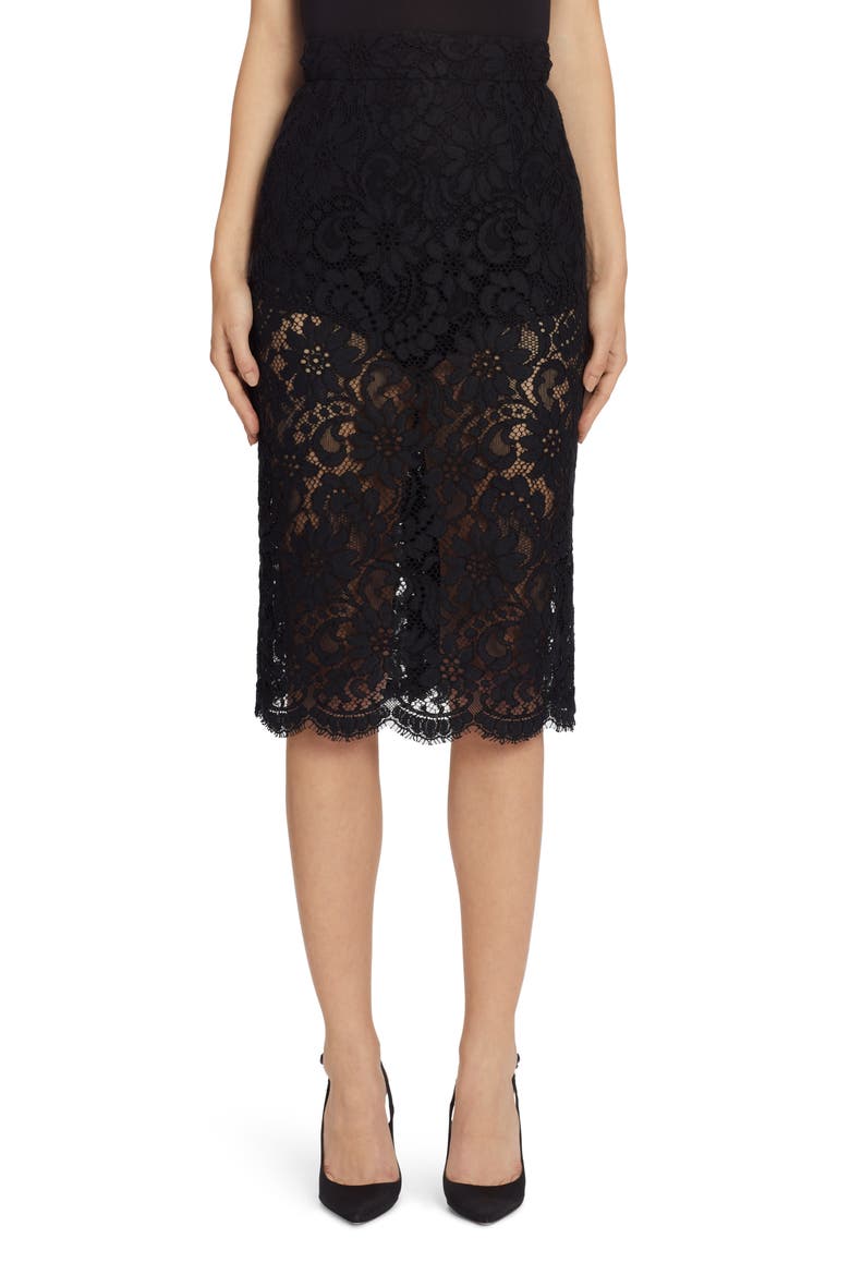 Lace Pencil Skirt, Main, color, BLACK
