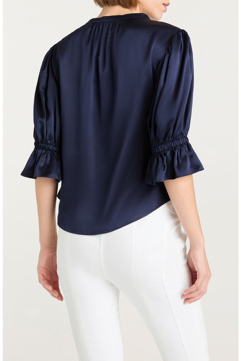 Fiona Split Neck Silk Top, Alternate, color, NAVY