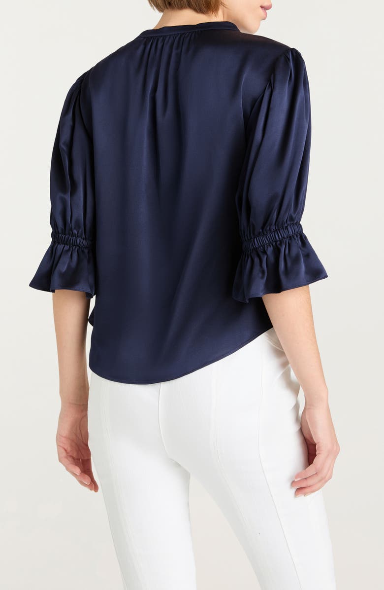 Cinq à Sept Fiona Split Neck Silk Top, Alternate, color, Navy