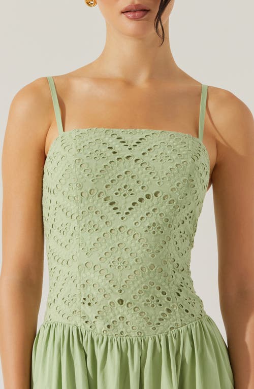 Astr The Label Nathalia Eyelet Embroidered Cotton Midi Dress In Sage