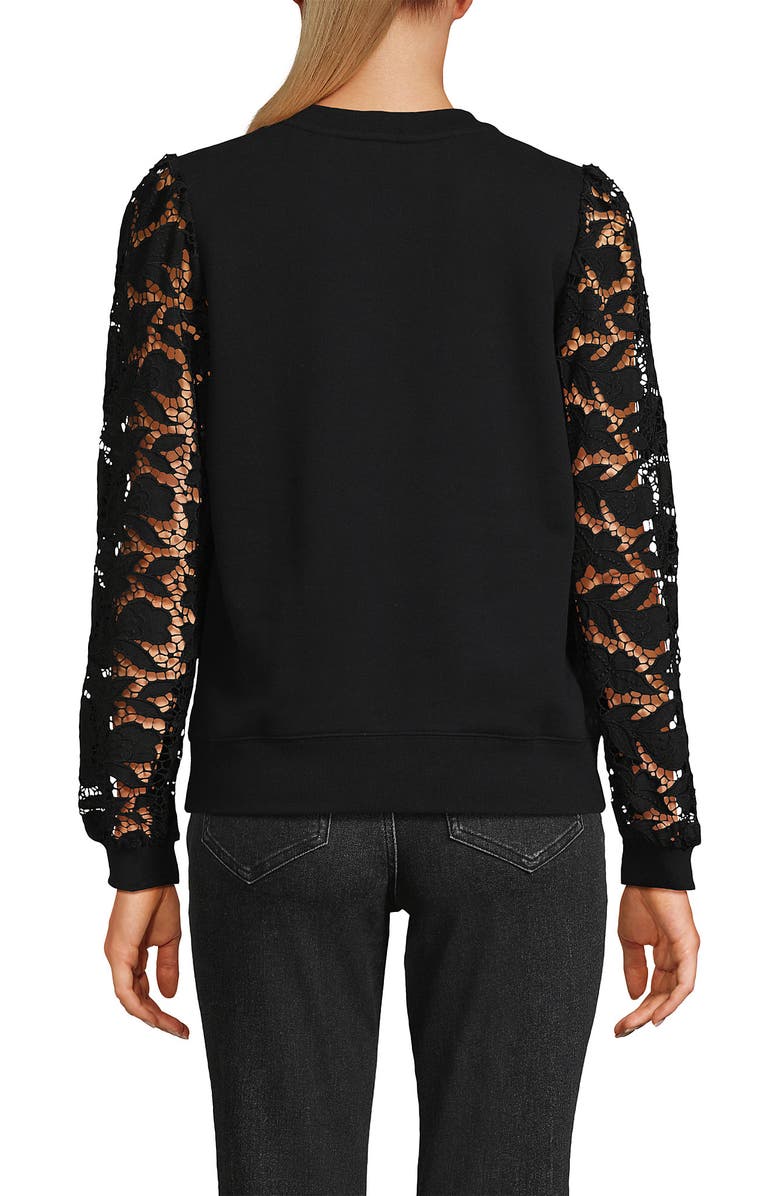 Lands' End Serious Sweats Lace Sleeve Sweatshirt, Alternate, color, Black