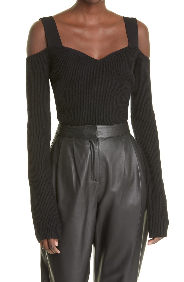 Helmut Lang Off the Shoulder Rib Top, Main, color, 