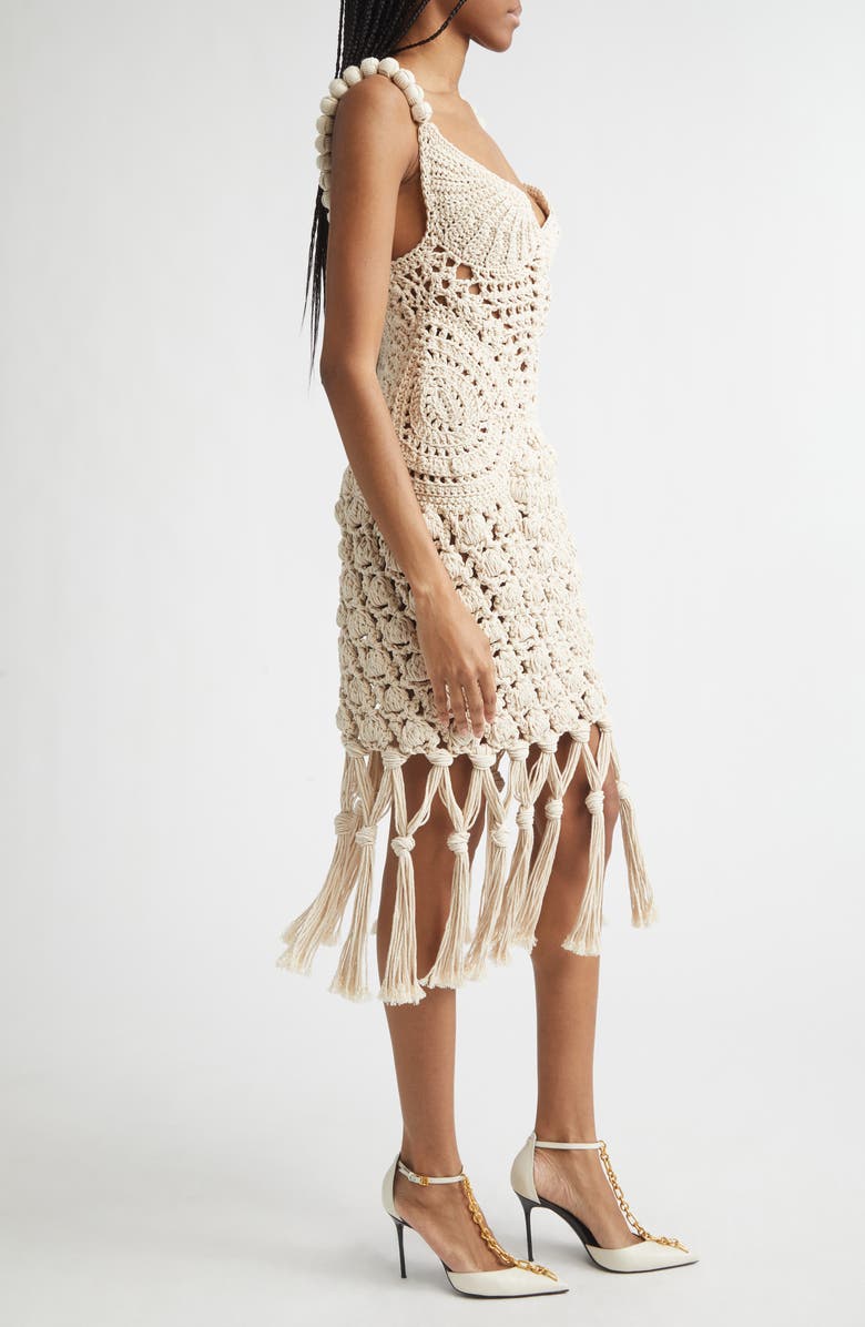 Balmain Fringe Cotton Crochet Dress, Alternate, color, Natural