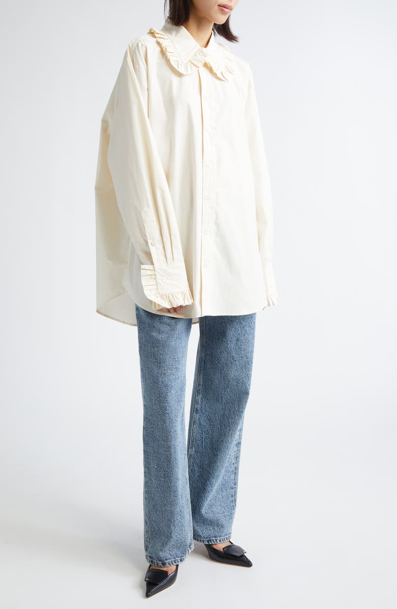 Tanner Fletcher Gender Inclusive Pippa Ruffle Button-Up Shirt, Alternate, color, Ivory