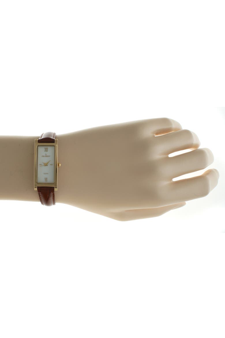 Everyday Rectangular Glossy Leather Watch- 35x18MM, Alternate, color, Brown