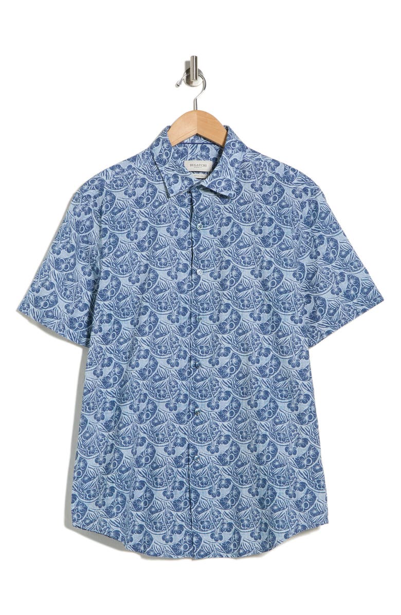 Bugatchi Orson Paisley Pattern Short Sleeve Button-Up Shirt, Main, color, 