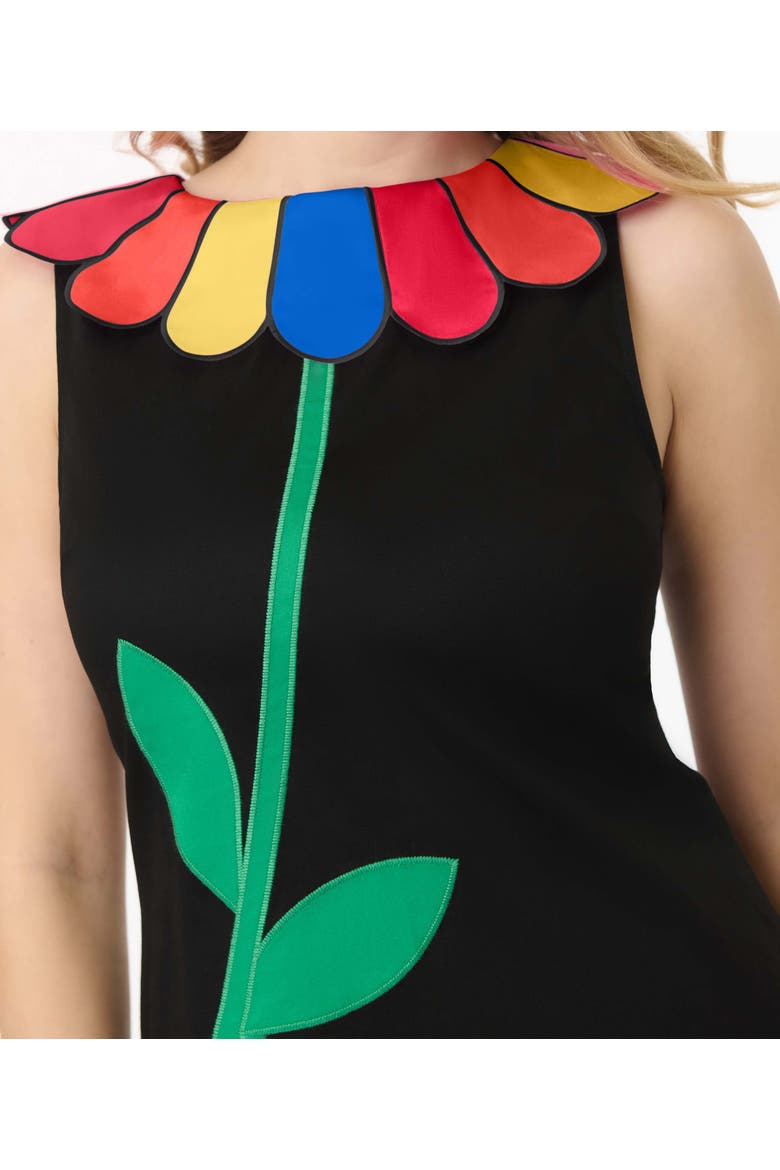 Petal Collar Shift Dress, Alternate, color, Black W/Rainbow Collar