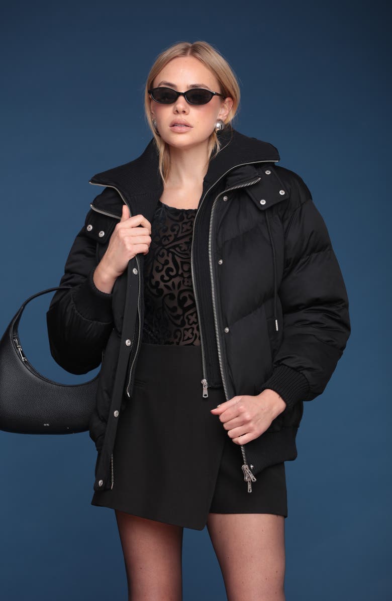 Avec Les Filles Hooded Puffer Jacket, Alternate, color, Black