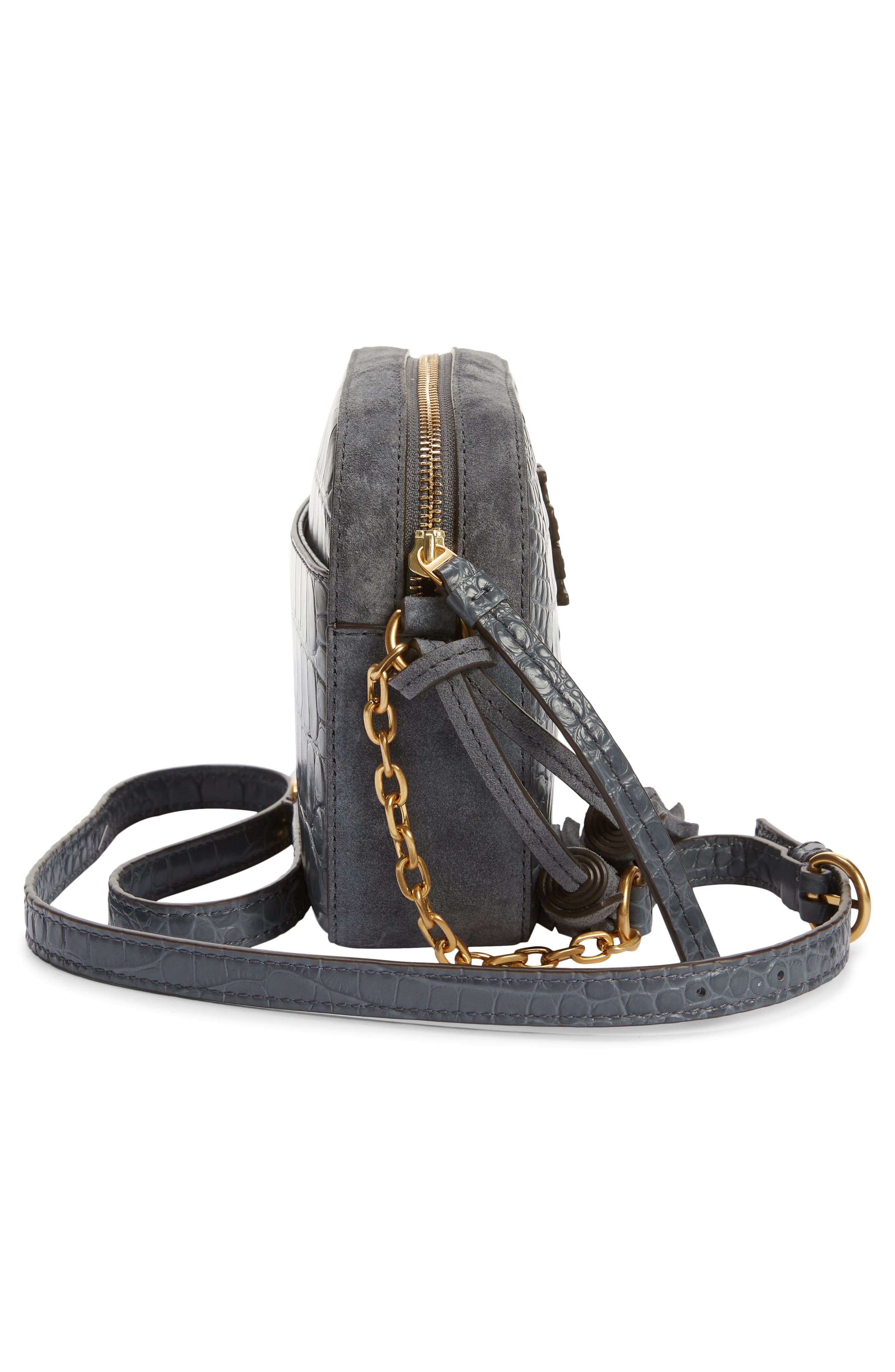 Tory Burch McGraw Croc Embossed Leather Camera Bag, Alternate, color, 