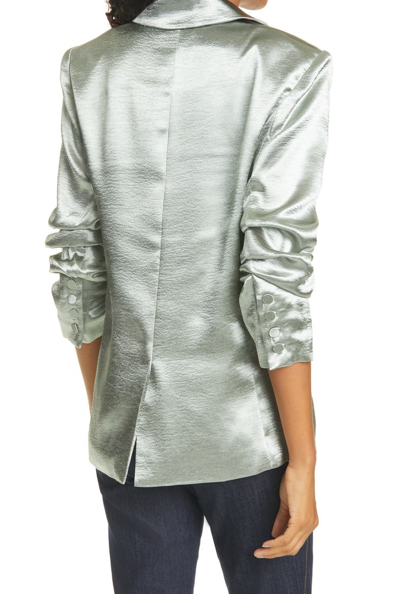 Kylie Hammered Satin Jacket, Alternate, color, GREEN SAPPHIRE
