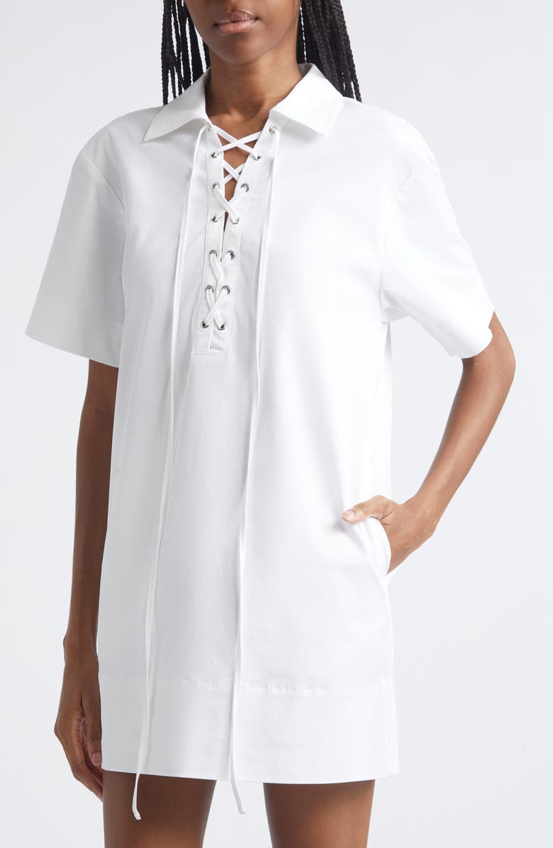 STAUD Tove Lace Up Dress, Alternate, color, White