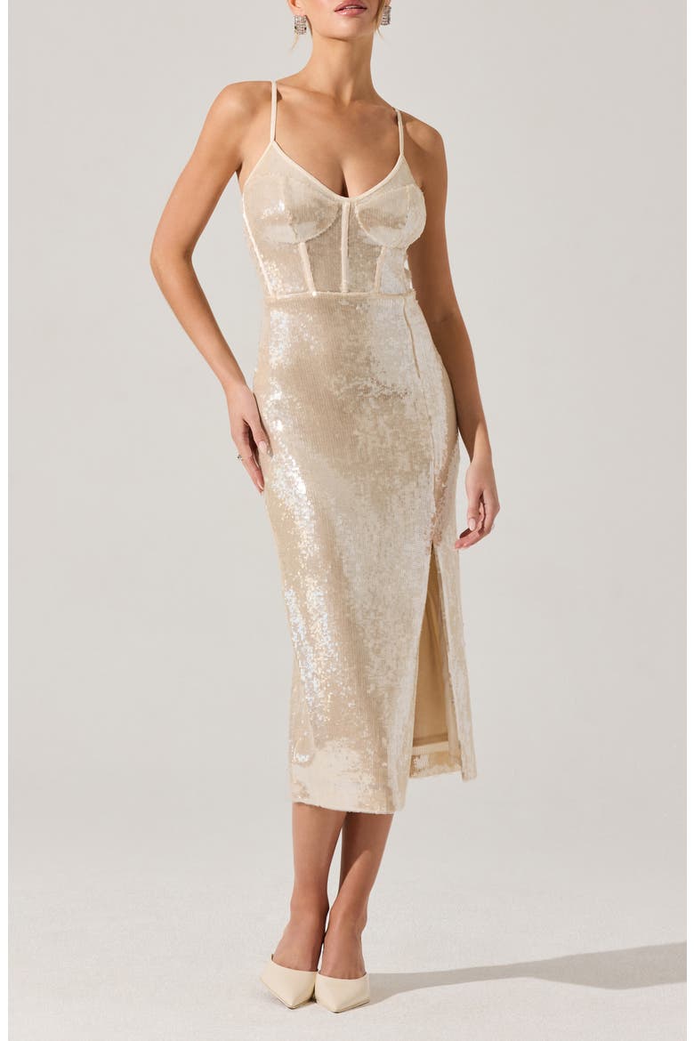 Liese Sequin Corset Midi Dress, Main, color, CREAM