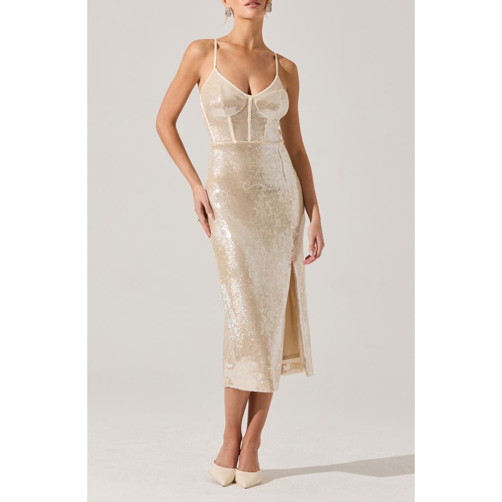 Astr The Label Liese Sequin Corset Midi Dress In Neutral
