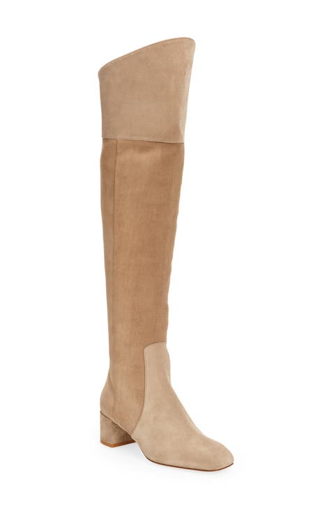 Cream suede over the knee boots hotsell