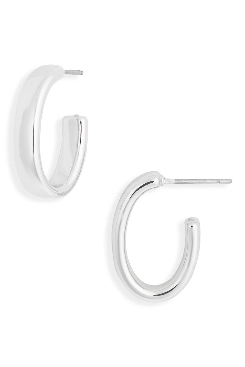 Demi-Fine Oval Hoop Earrings, Main, color, SILVER