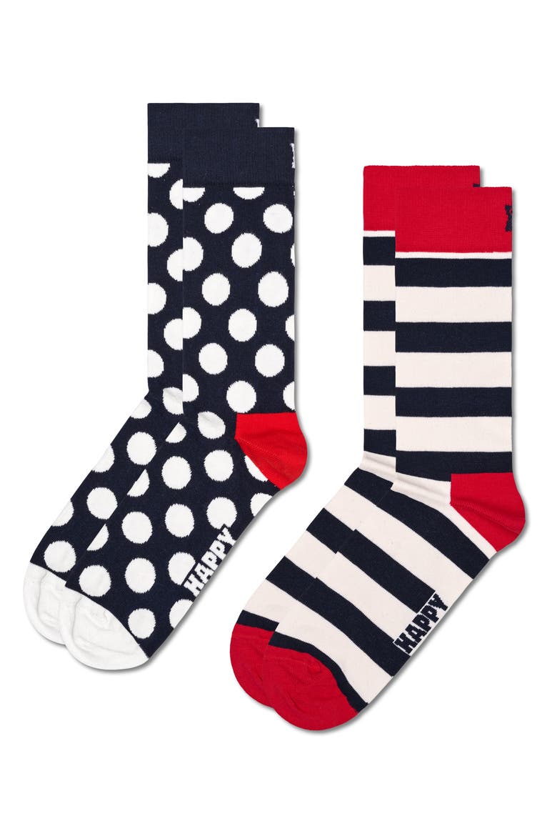Classic Big Dot & Stripes Assorted 2-Pack Cotton Blend Crew Socks, Main, color, NAVY