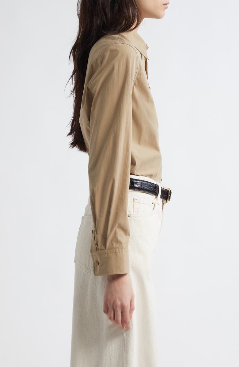 Nili Lotan Dyllan Shrunken Cotton Shirt, Alternate, color, Khaki