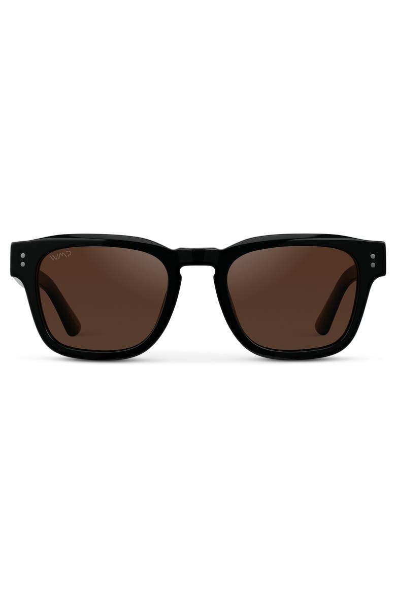 Wayne - 50mm Rectangular Polarized Sunglasses, Main, color, Black
