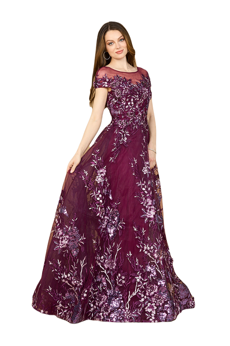 Beautiful Lace Applique A-line Ball Gown, Alternate, color, Eggplant