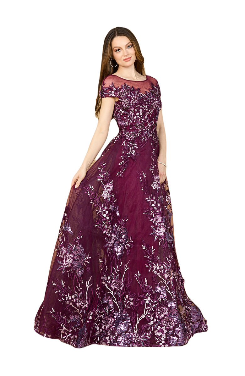 LARA New York Beautiful Lace Applique A-line Ball Gown, Alternate, color, Dusty Blue