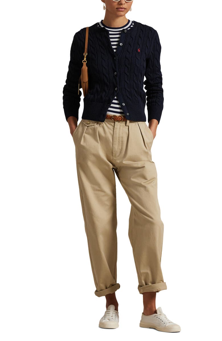 Polo Ralph Lauren Cable Knit Cotton Cardigan, Alternate, color, Hunter Navy