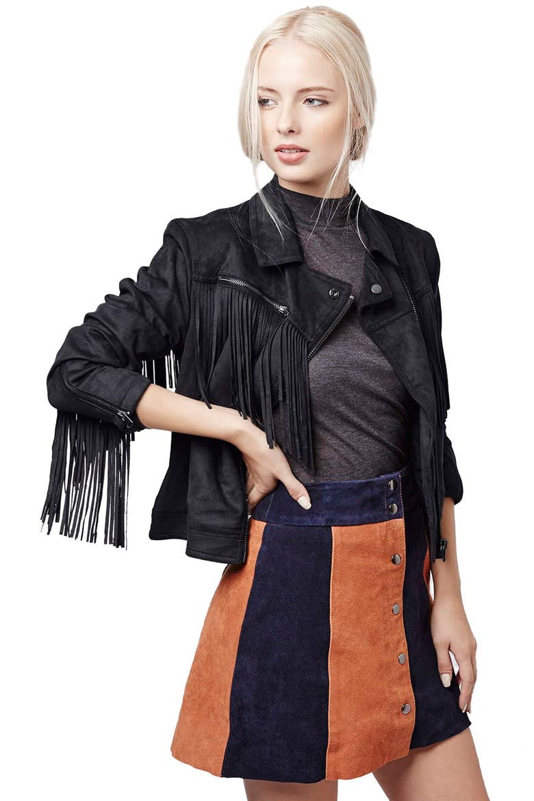 'Fliss' Asymmetrical Faux Suede Biker Jacket, Alternate, color, NAVY BLUE