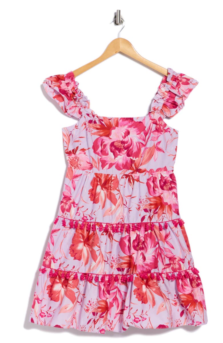 Eliza J Square Neck Ruffle Dress, Alternate, color, Lilac Comb