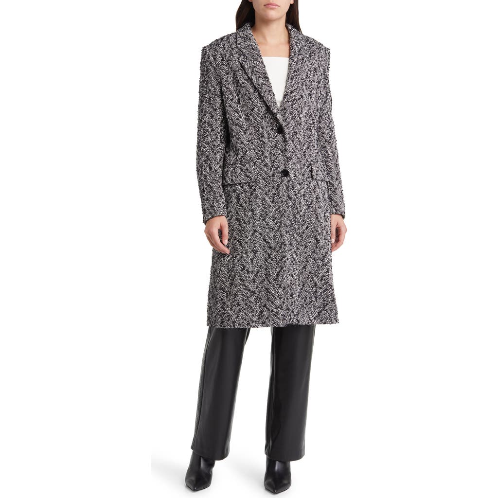 Hugo Boss Boss Catara Chevron Tweed Coat In Gray