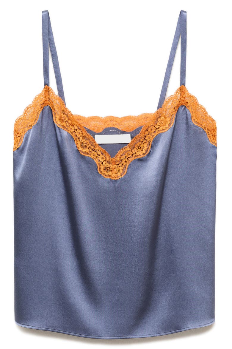 Contrast Lace Silk Camisole, Alternate, color, INK BLUE