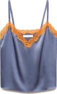 MANGO Contrast Lace Silk Camisole