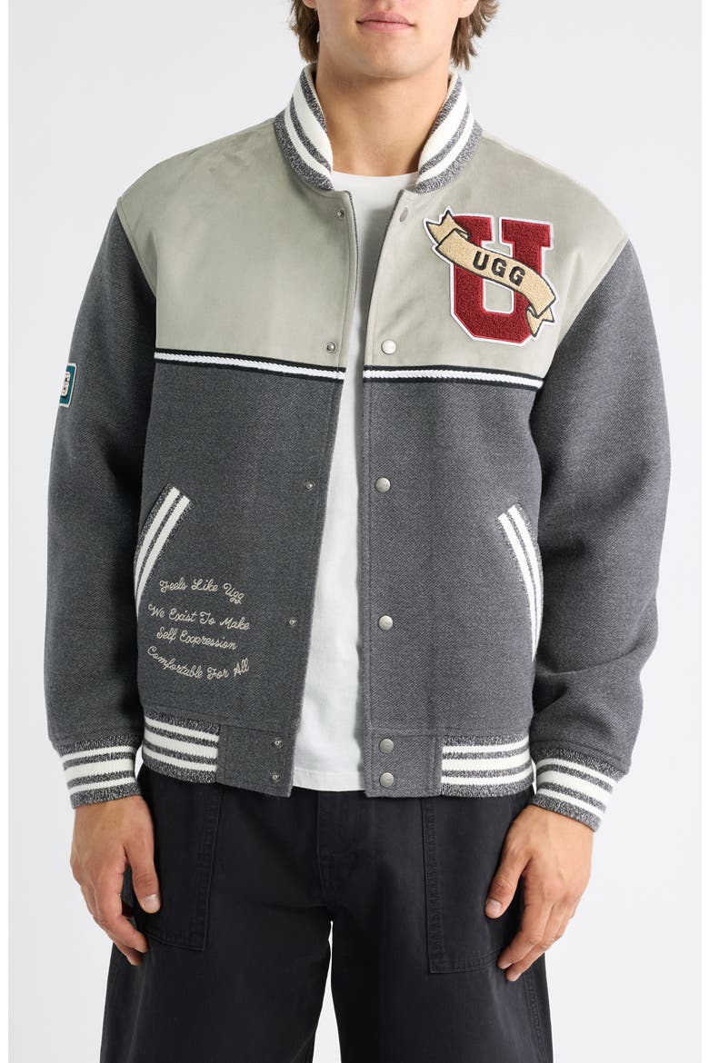 Retro Varsity Jacket, Main, color, DENSE SMOKE / COBBLE
