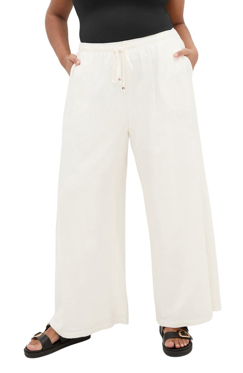 City Chic Holly Wide Leg Linen Blend Drawstring Pants, Main, color, Ivory