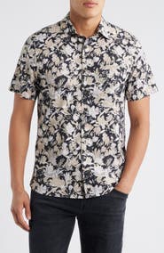 Nordstrom Floral Short Sleeve Stretch Cotton Blend Button-Up Shirt