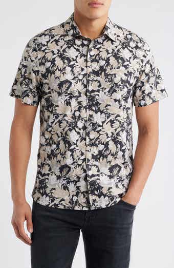 Nordstrom Floral Short Sleeve Stretch Cotton Blend Button-Up Shirt