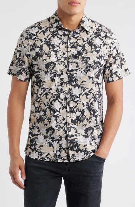 Nordstrom Floral Short Sleeve Stretch Cotton Blend Button-Up Shirt