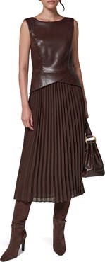 Donna Karan New York Faux Leather & Pleated Dress