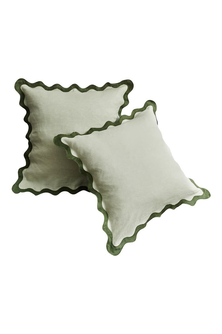 Set of 2 Scalloped Linen Euro Pillowcases, Main, color, GREEN TONES