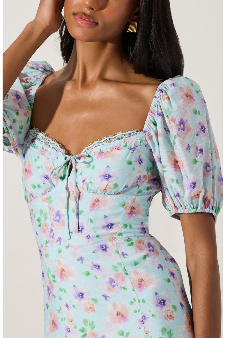 Floral Eyelash Lace Detail Midi Dress, Alternate, color, BLUE PURPLE FLORAL