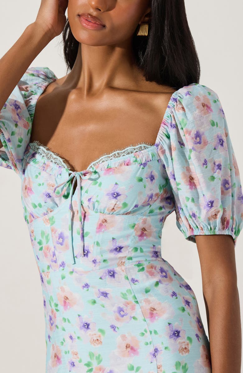 ASTR the Label Floral Eyelash Lace Detail Midi Dress, Alternate, color, Blue Purple Floral