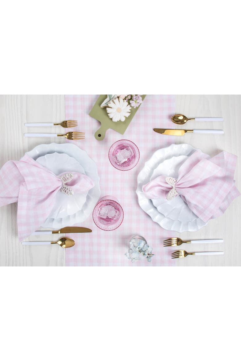 Linen Table Runner - Gingham Check, Alternate, color, Marshmellow Pink