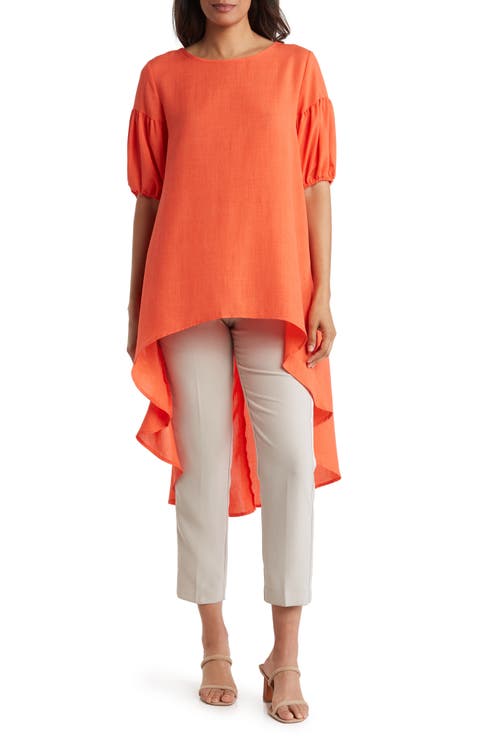 Ruched Sleeve High-Low Tunic Top