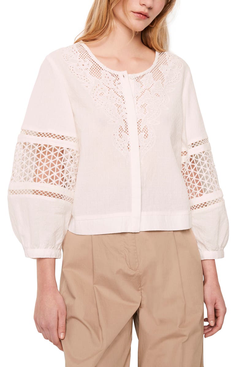 French Connection French Cotton Esther Lace Cotton Blouse, Main, color,