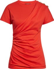 Balmain Button Detail Draped Jersey T-Shirt