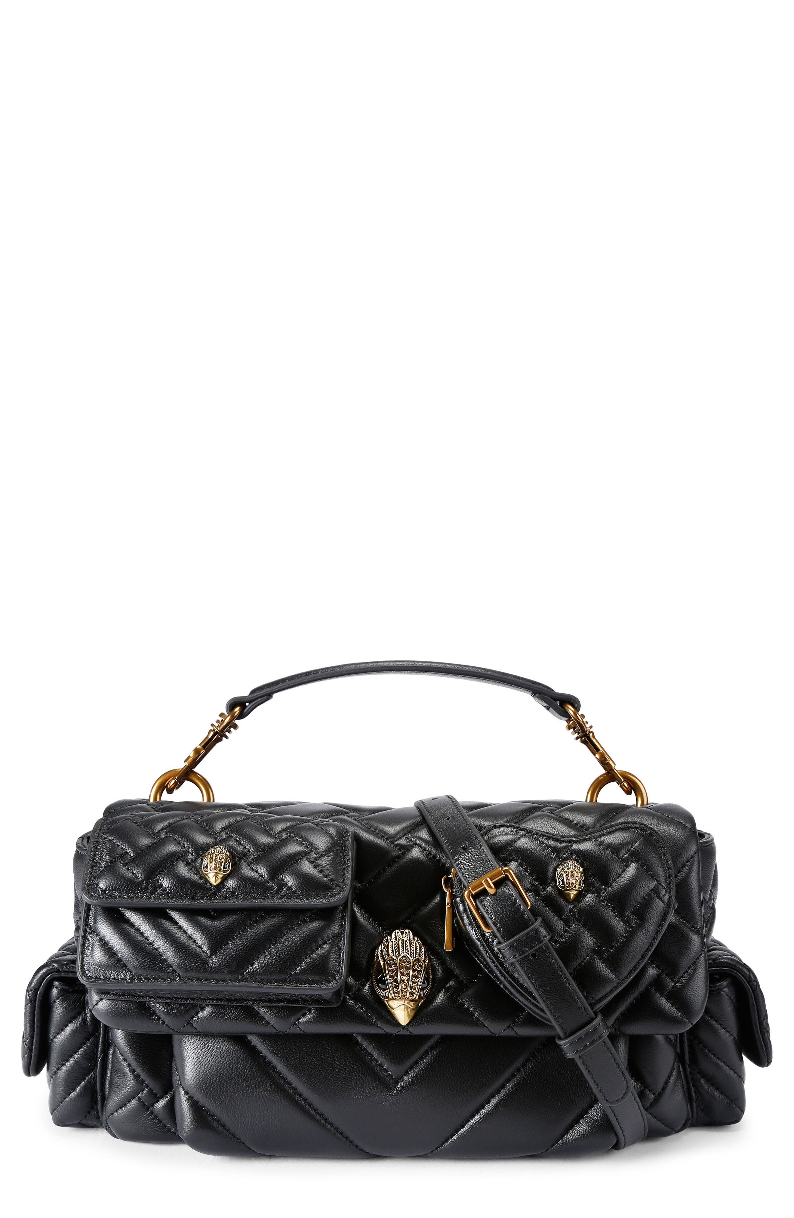 Kurt Geiger London Kensington Multipocket Quilted Leather Shoulder Bag, Main, color, Black