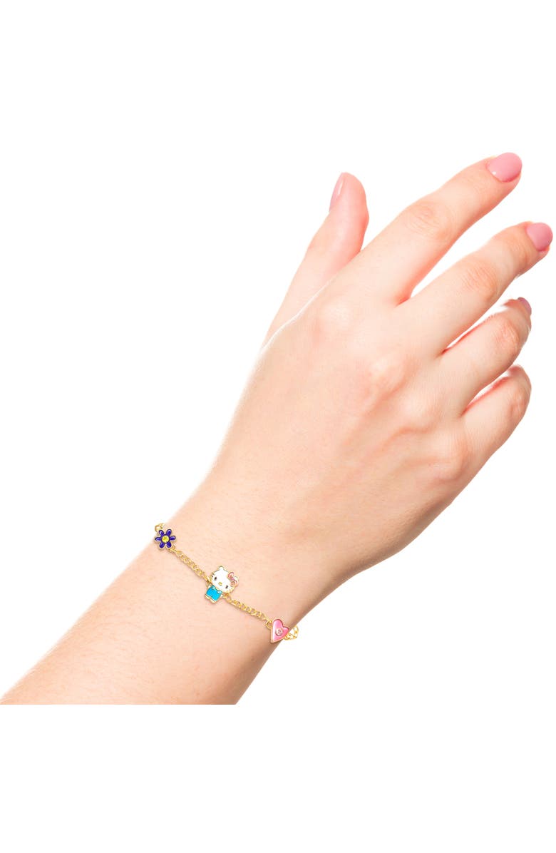 Hello Kitty Silver Plated Bracelet with Flower and Bow Charm Pendants, 6.5 + 1", Alternate, color, Gold