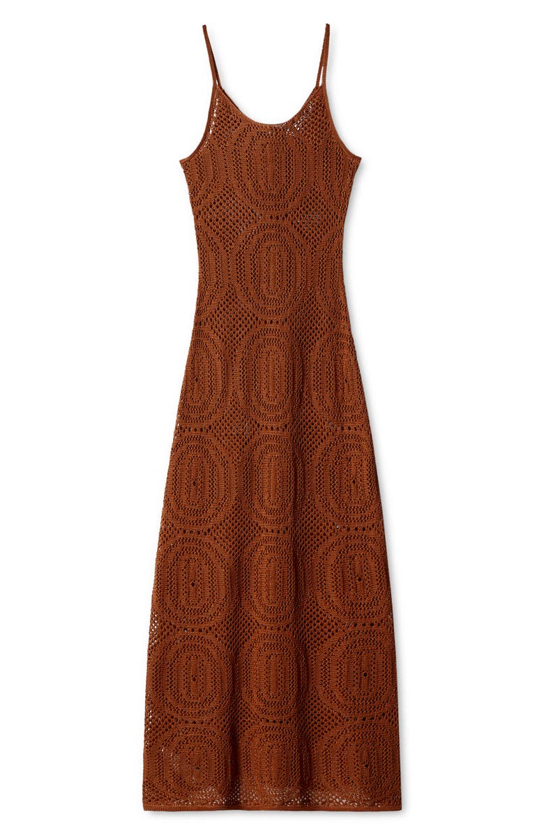 MANGO Sheer Openwork Knit Body-Con Dress, Alternate, color, Brown